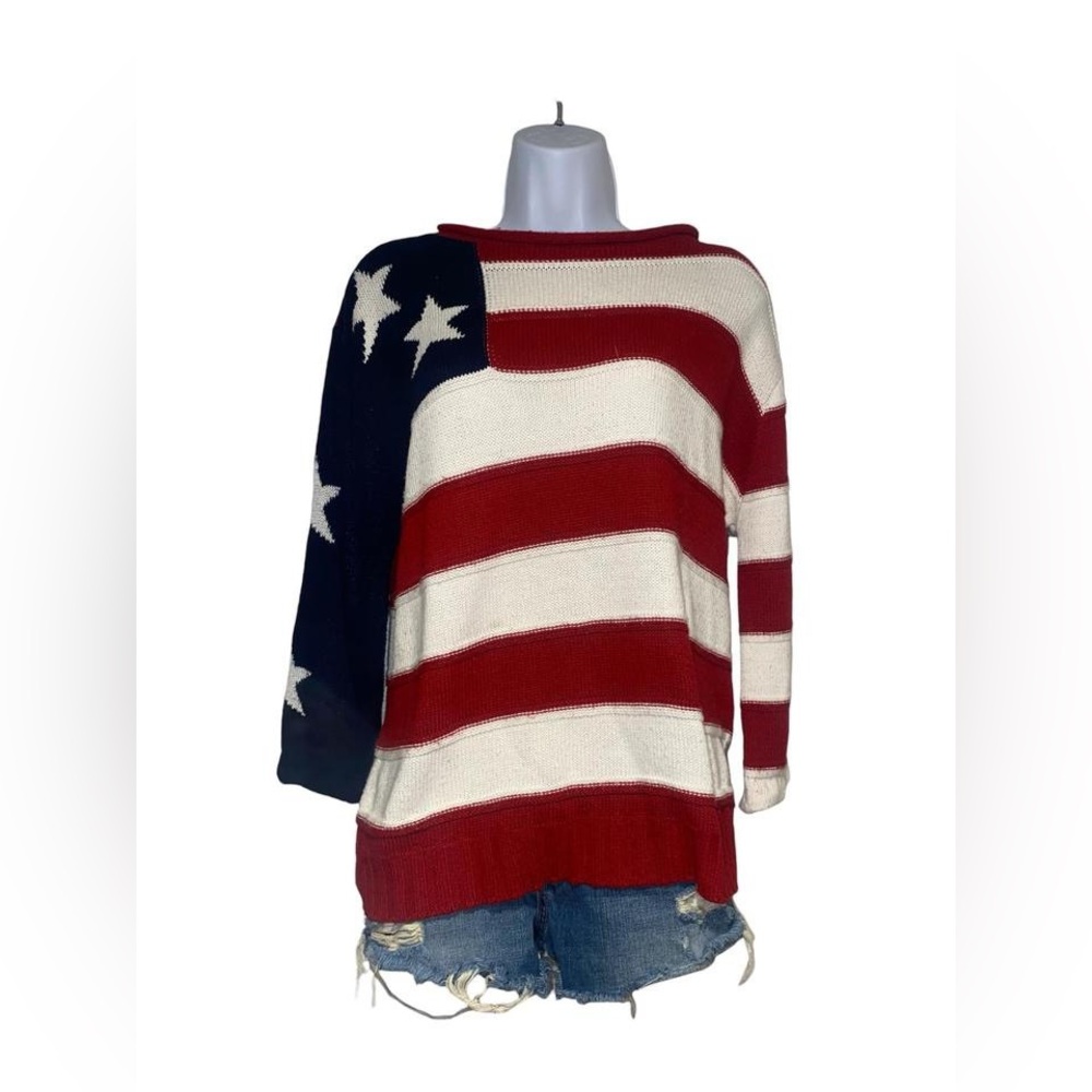 Vintage American flag 3/4 length sleeve sweater